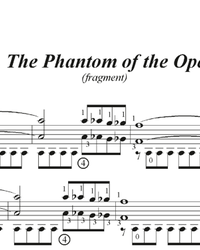 Sheet music, tabs for guitar. The Phantom Of The Opera (fragment).