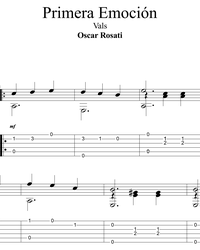 Sheet music, tabs for guitar. First Emotion (Easy Waltz).