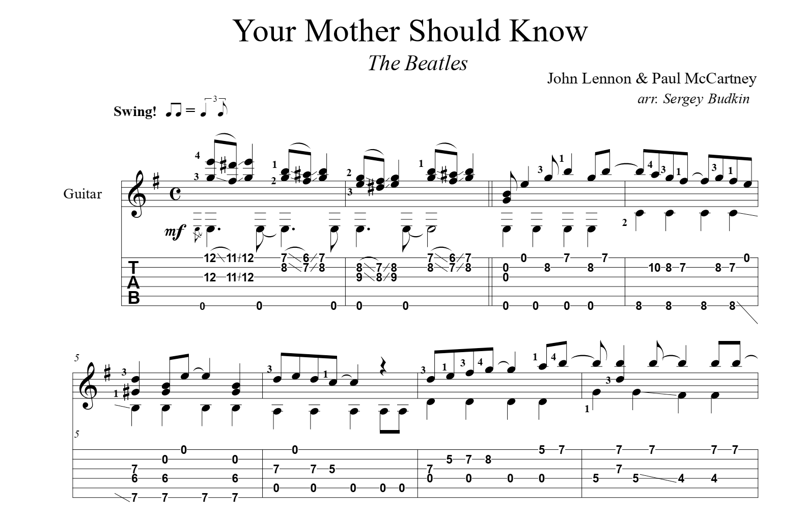 Your Mother Should Know For Guitar Guitar Sheet Music And Tabs
