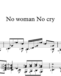 Sheet music, tabs for guitar. No Woman No Cry.