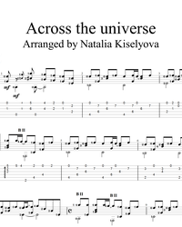 Sheet music, tabs for guitar. Across the Universe.