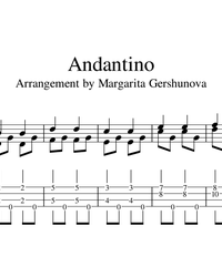 Sheet music, tabs for guitar. Andantino.