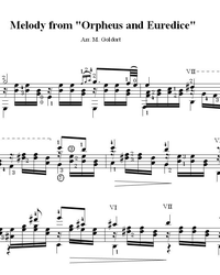 Sheet music, tabs for guitar. Melody From the Opera "Orpheus and Eurydice".