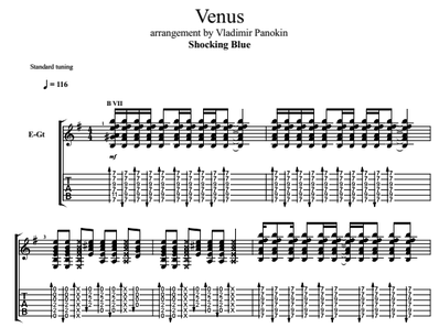 Venus On Guitar. Sheet Music And Tabs For A Guitar.