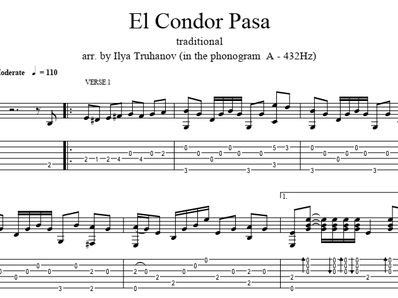 El Condor Pasa on guitar. Sheet music and tabs for a guitar.