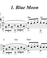 Sheet music, tabs for guitar. Blue Moon.