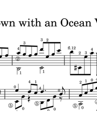 Sheet music, tabs for guitar. A Town With An Ocean View from "Kiki's Delivery Service".