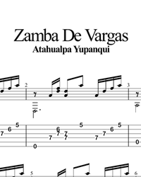 Sheet music, tabs for guitar. Zamba de Vargas.