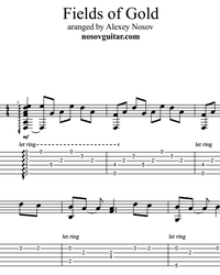 Sheet music, tabs for guitar. Fields of Gold.
