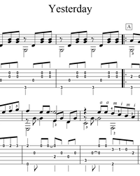 Sheet music, tabs for guitar. Yesterday (easy version).