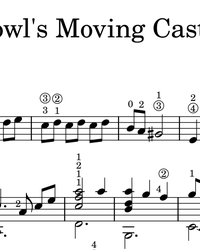 Sheet music, tabs for guitar. Howl's Moving Castle Theme.