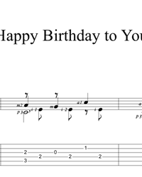 Sheet music, tabs for guitar. Happy Birthday.