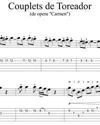 Sheet music, tabs for guitar. Couplets de Toreador.