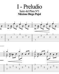 Sheet music, tabs for guitar. Prelude.