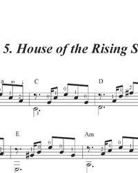 Sheet music, tabs for guitar. The House of the Rising Sun.