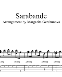 Sheet music, tabs for guitar. Sarabanda.