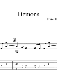 Sheet music, tabs for guitar. Demons.