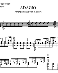 Sheet music, tabs for guitar. Adagio.