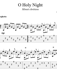 Sheet music, tabs for guitar. O Holy Night (Minuit chrétiens).