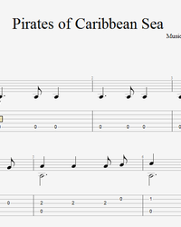 Sheet music, tabs for guitar. He's a Pirate!.