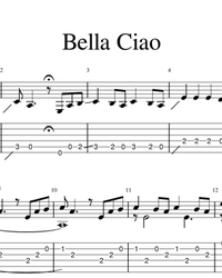 Sheet music, tabs for guitar. Bella Ciao.