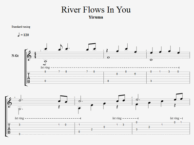 River flows in you on guitar. Sheet music and tabs for a guitar.