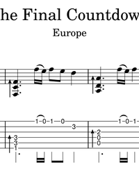 Sheet music, tabs for guitar. The Final Countdown (Introduction).