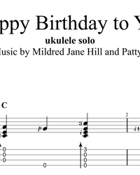 Sheet music, tabs for guitar. Happy Birthday.