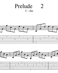 Sheet music, tabs for guitar. Prelude #2.