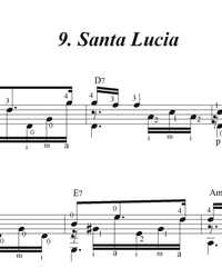 Sheet music, tabs for guitar. Santa Lucia.