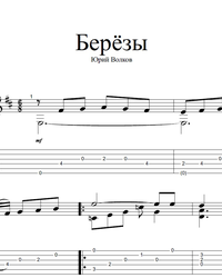 Sheet music, tabs for guitar. Birches.