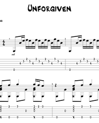 Sheet music, tabs for guitar. The Unforgiven.