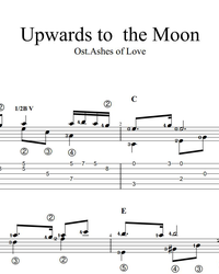 Sheet music, tabs for guitar. Upwards to The Moon.