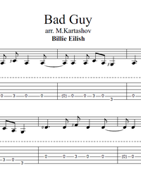 Sheet music, tabs for guitar. Bad Guy.