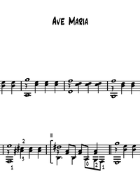 Sheet music, tabs for guitar. Ave Maria.