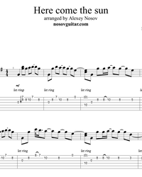 Sheet music, tabs for guitar. Here Comes the Sun.