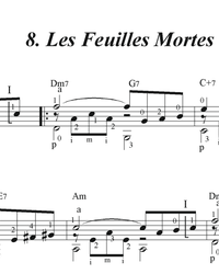 Sheet music, tabs for guitar. Les Feuilles Mortes (Autumn Leaves).
