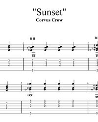 Sheet music, tabs for guitar. Sunset.