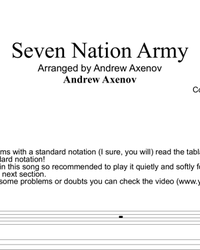 Sheet music, tabs for guitar. Seven Nation Army.