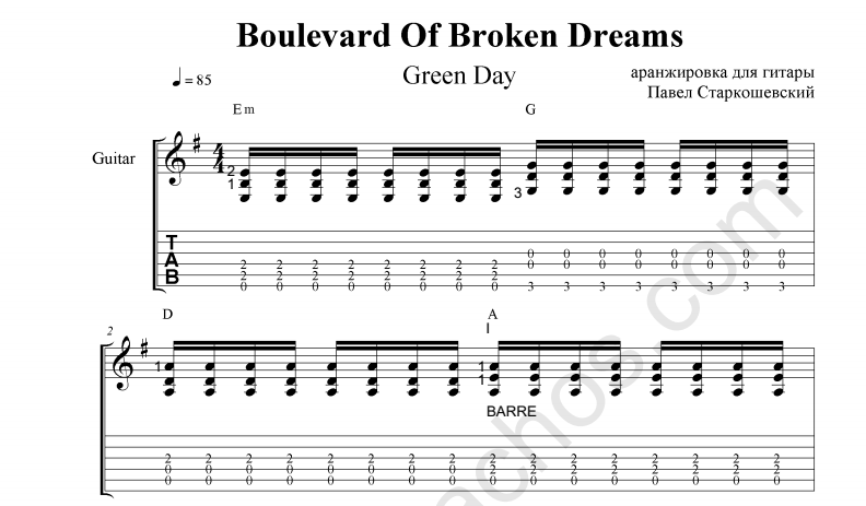boulevard of broken dreams guitar pro tab download