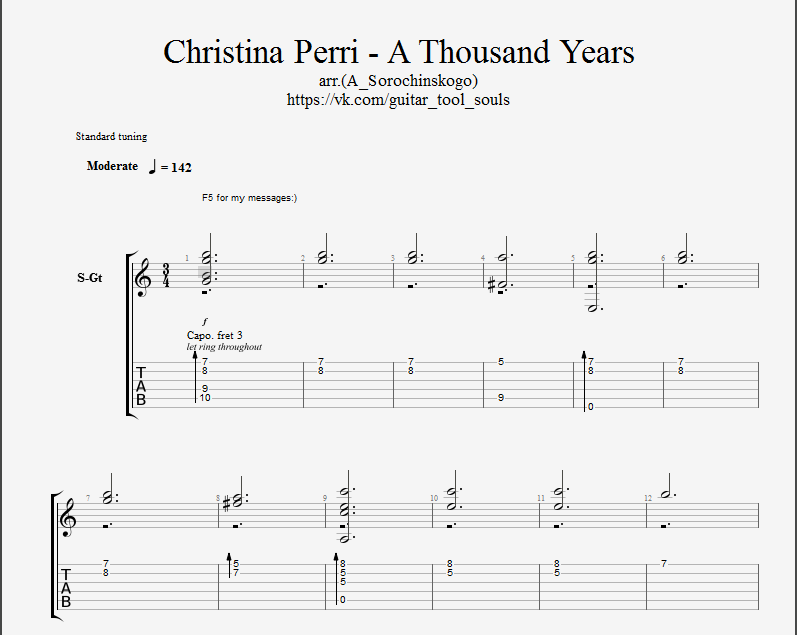 A Thousand Years for guitar. Guitar sheet music and tabs.