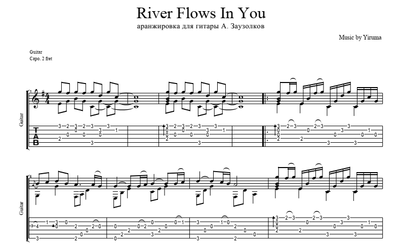River Flows in You on guitar. Sheet music and tabs for a ...