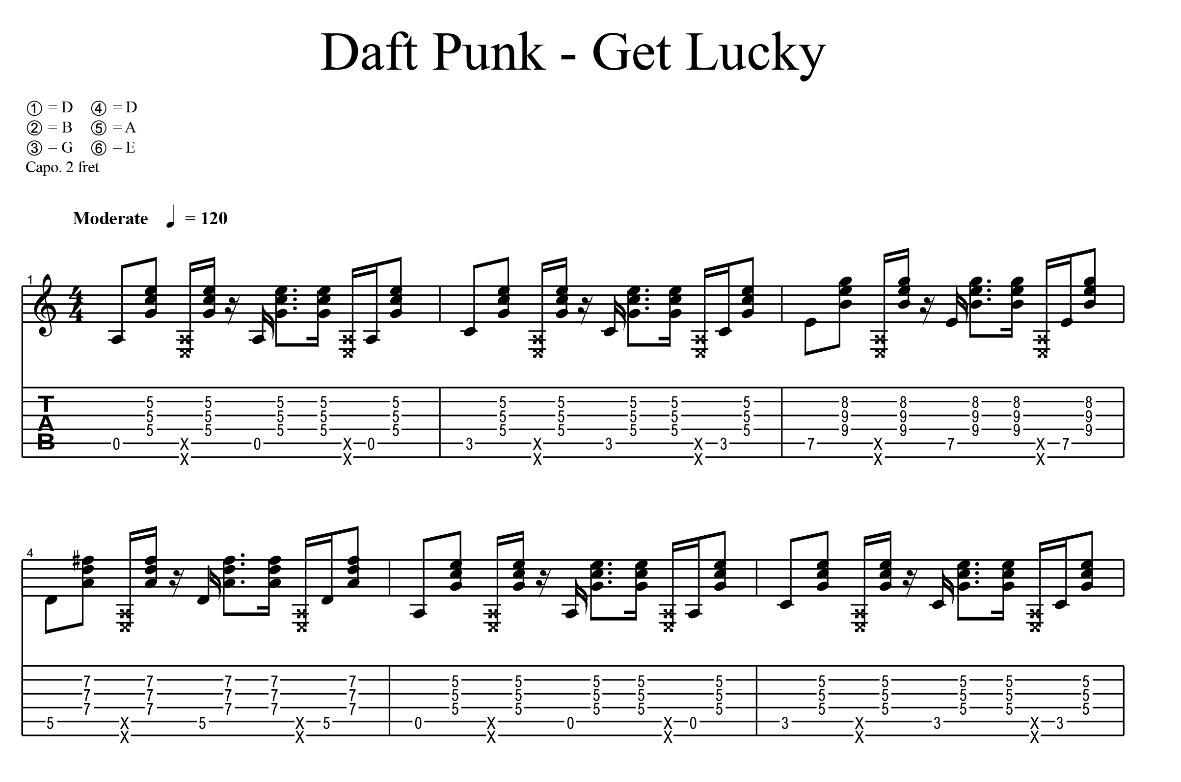 Get Lucky for Guitar sheet music tabs.