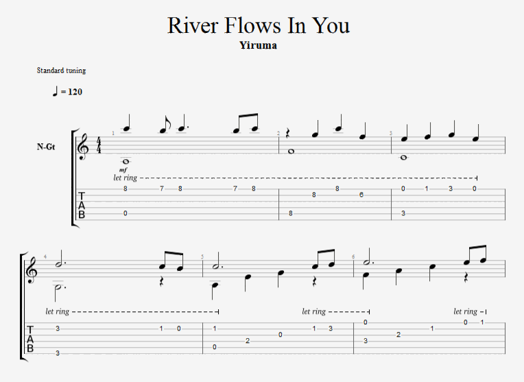 River Flows in You for guitar. Guitar sheet music and tabs.