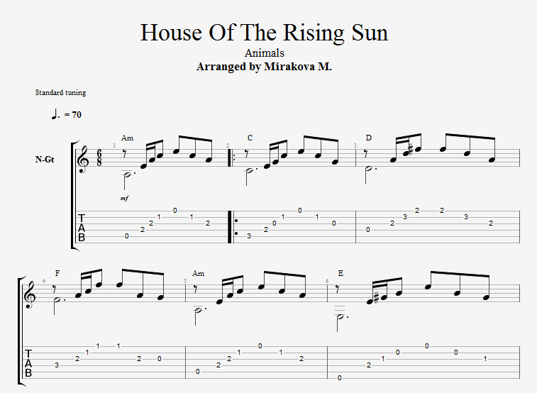 Animals house of rising аккорды