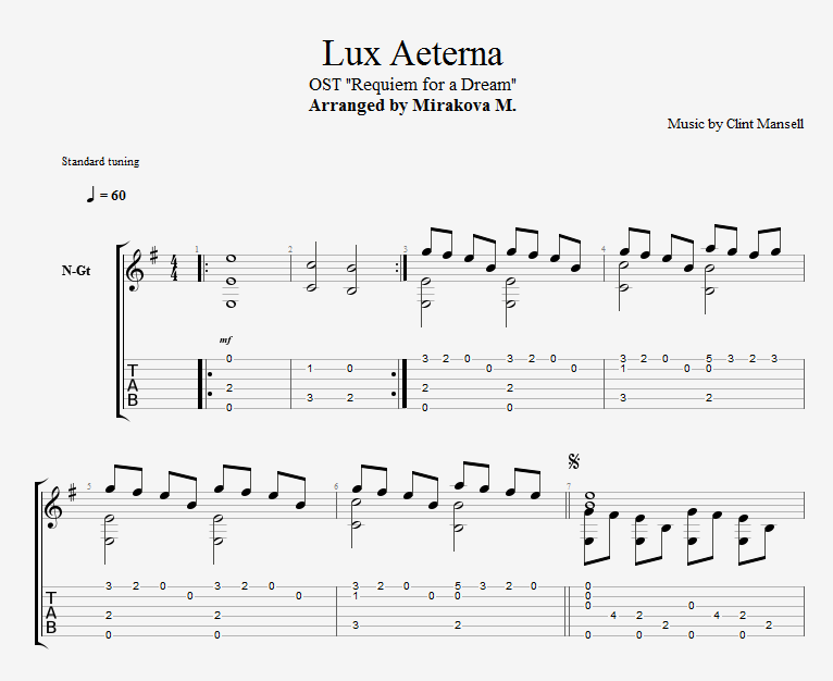 En cualquier momento aprender saber Lux Aeterna (Requiem for a Dream) for guitar. Guitar sheet music and tabs.