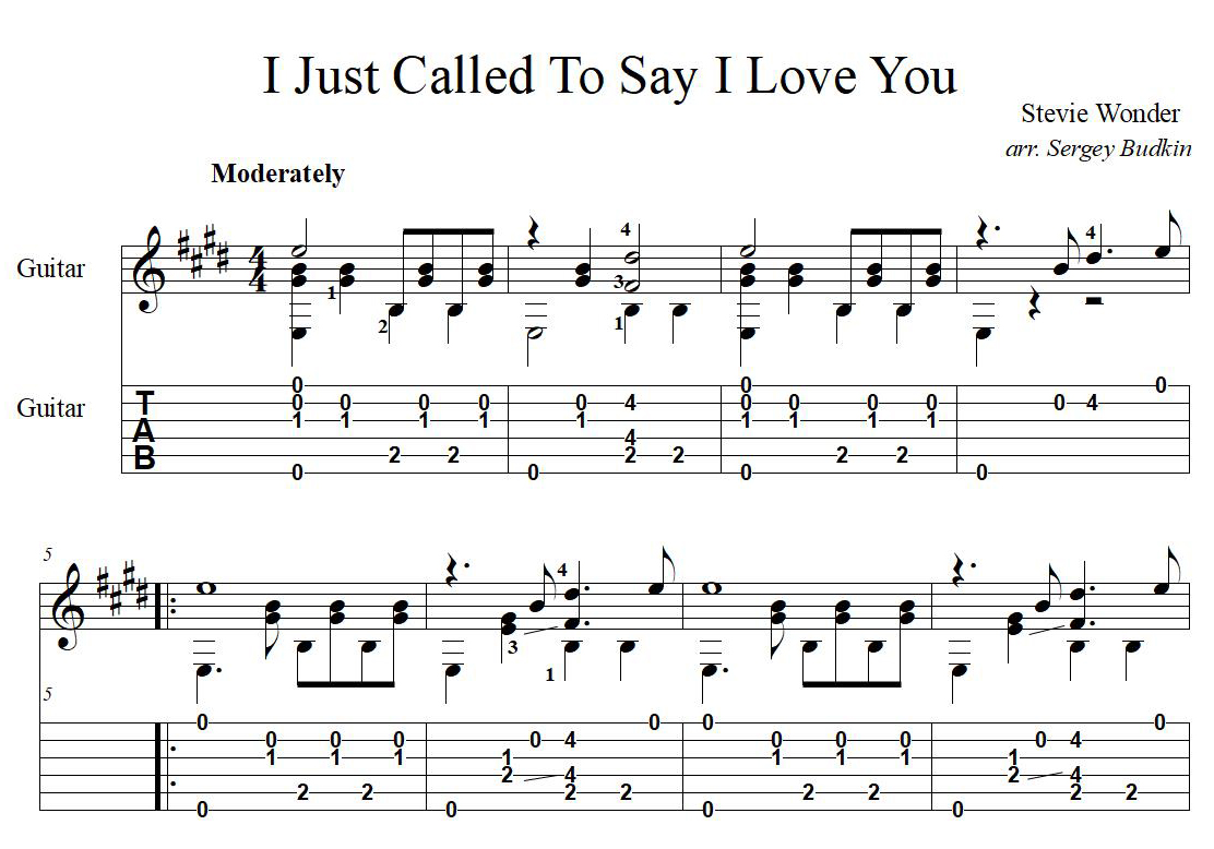 I Just Called To Say I Love You For Guitar Guitar Sheet Music And