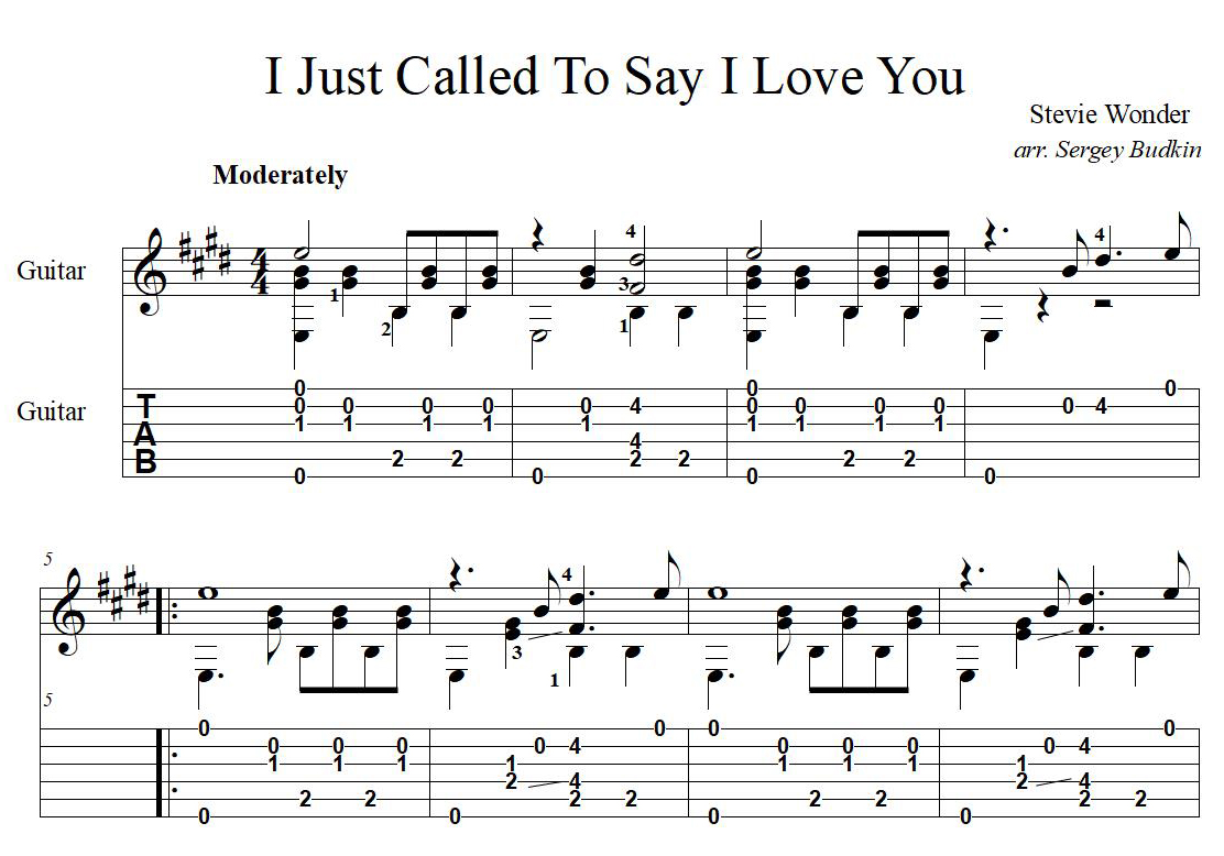 I Just Called To Say I Love You For Guitar Guitar Sheet Music And Tabs