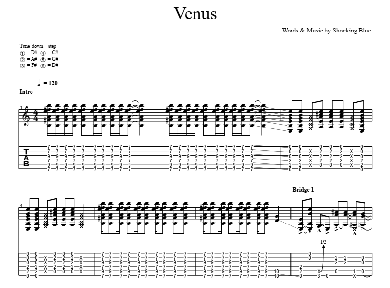 Venus for guitar. Guitar sheet music and tabs.