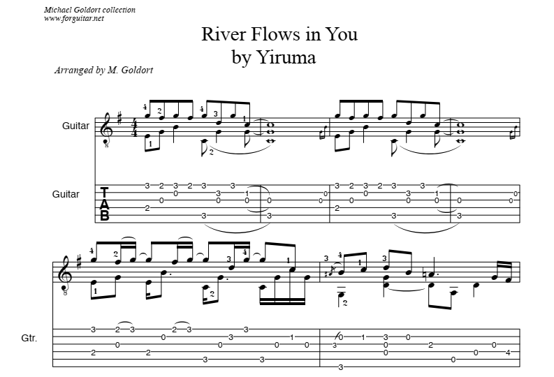 River Flows in You for guitar. Guitar sheet music and tabs.